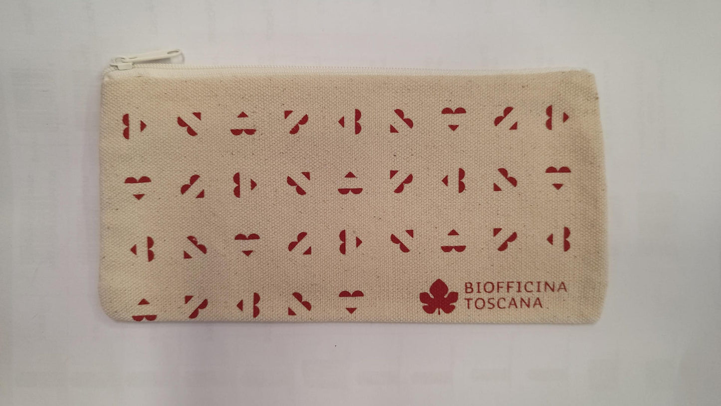 Trousse in cotone con cuori rossi
