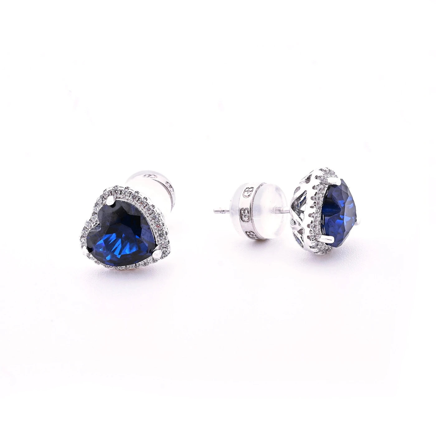 Orecchini cuore a lobo argentati/blu
