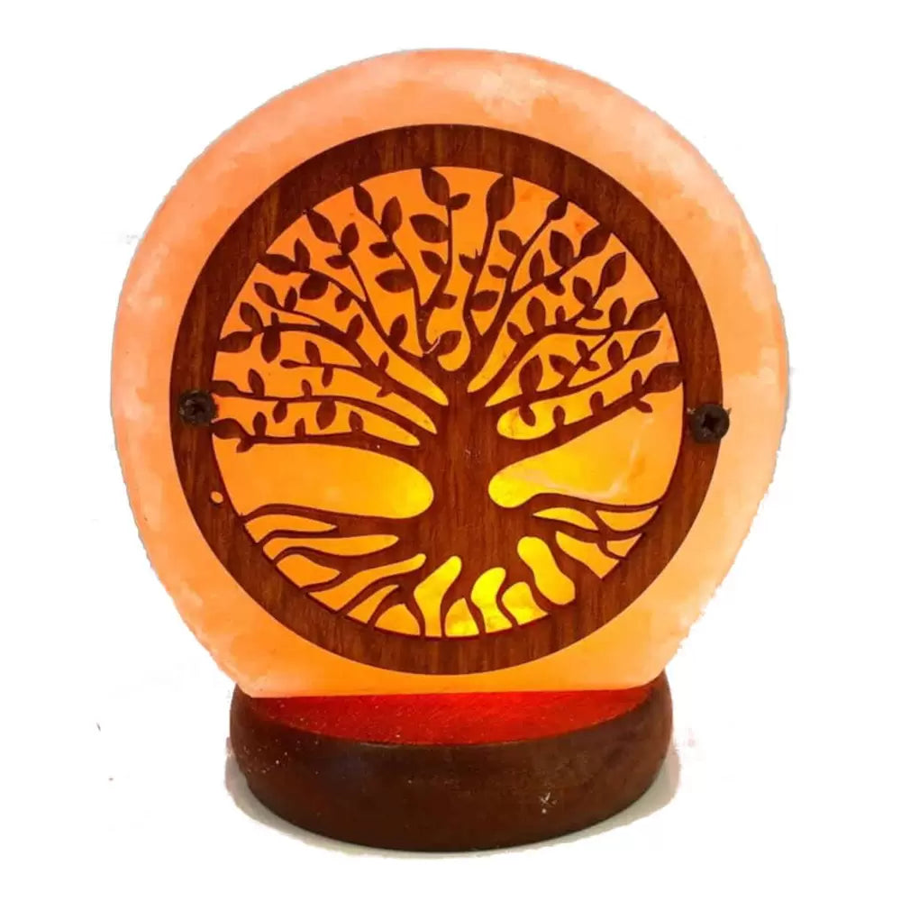 Lampada di Sale Himalayano USB Rosa scolpita a forma di Albero della Vita