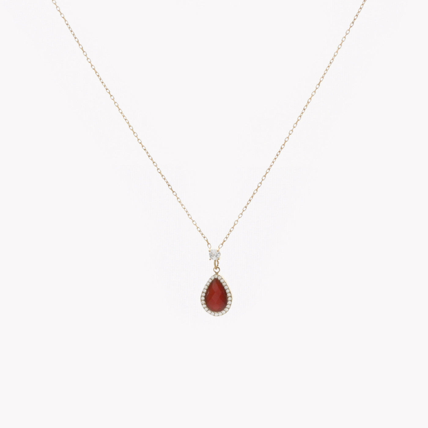 Collana in acciaio con goccia rossa