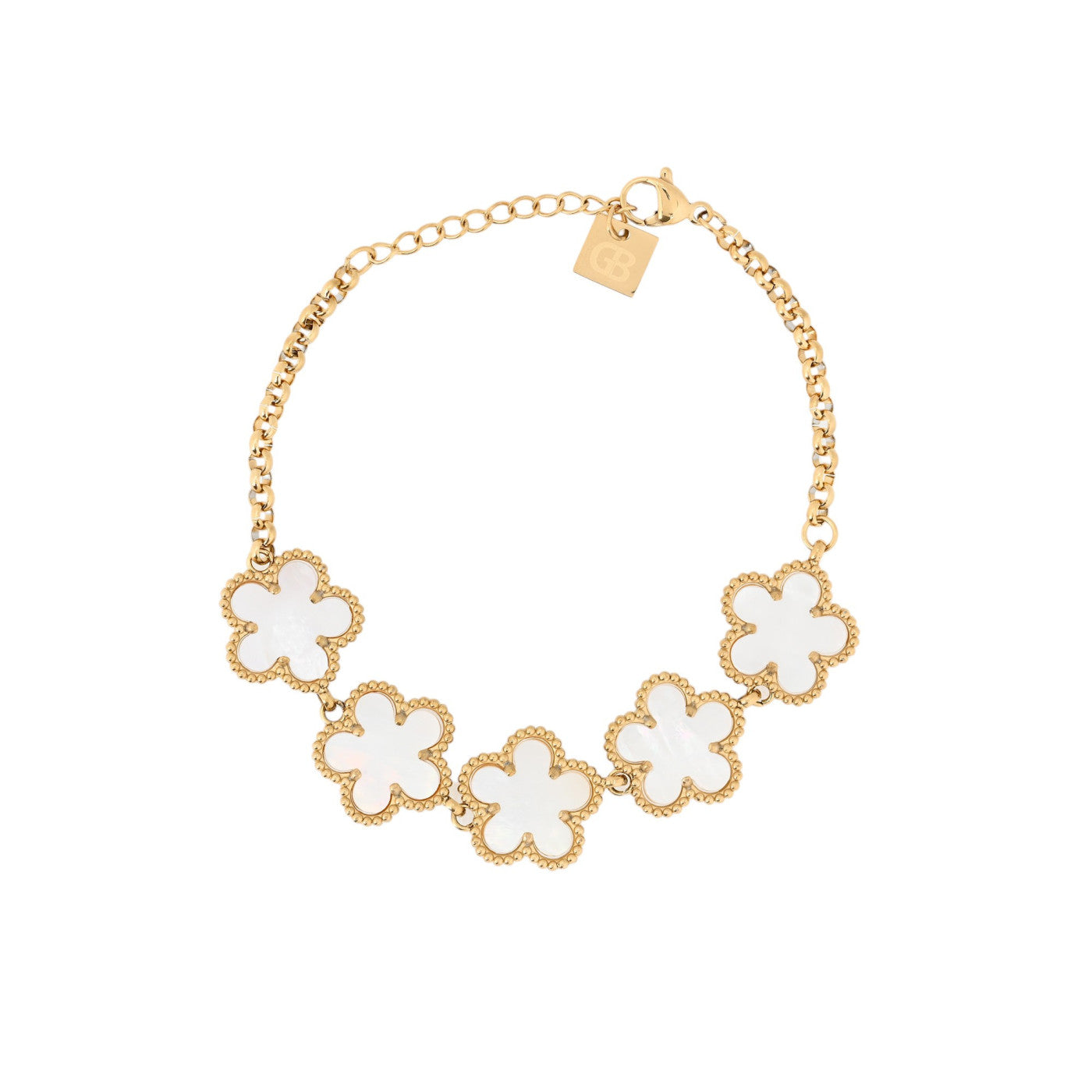 Bracciale quadrifoglio bianco e oro