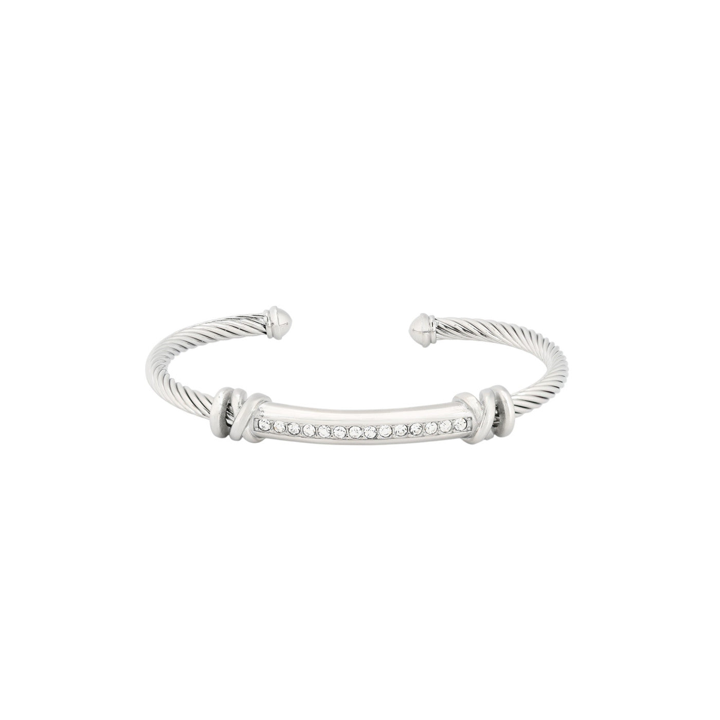 Bracciale rigido argentato con brillanti