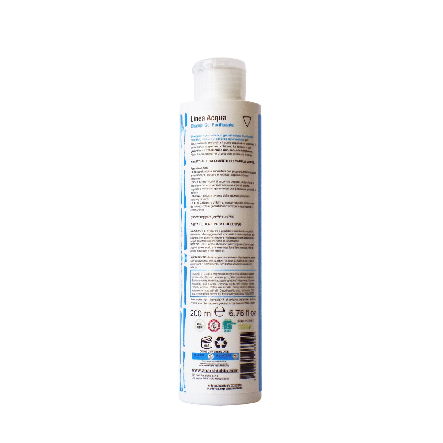 HAIR SHOCK ACQUA Shampoo GEL ayurvedico PURIFICANTE