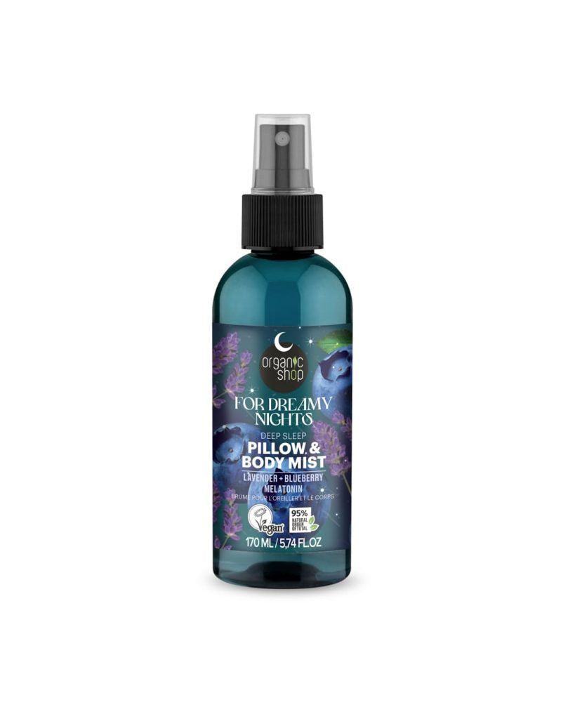 Spray rilassante corpo e cuscino con Lavanda, Mirtillo e Melatonina