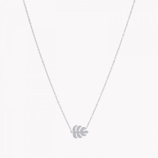 Collana acciaio con foglia di zirconi argentati