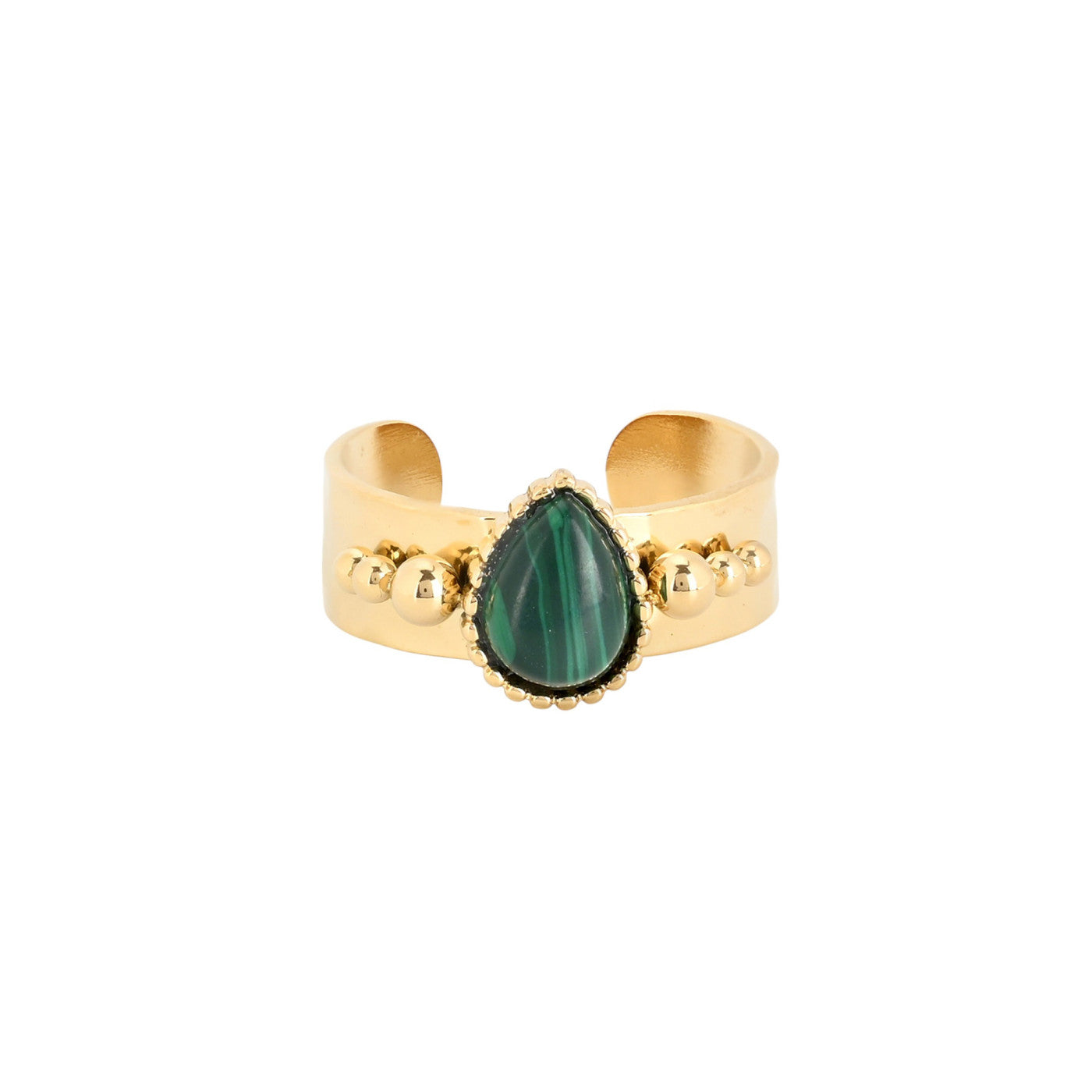 Anello dorato con pietra preziosa a goccia