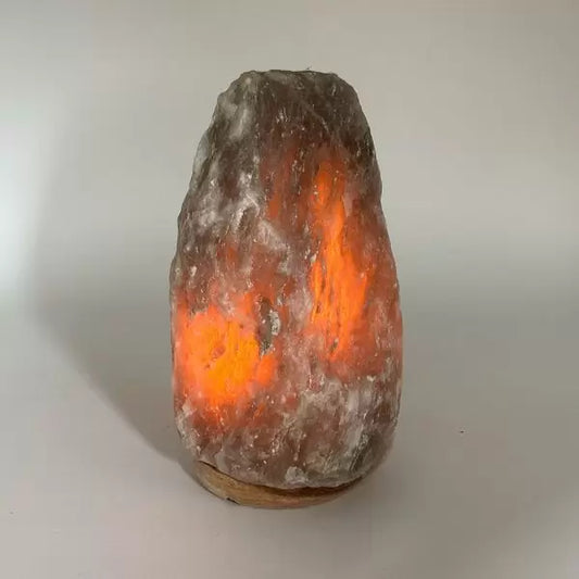 Lampada di Sale Himalayano Grigia grezza 2-3 kg con luce calda e base in legno