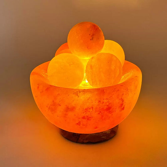 Lampada di Sale Himalayano Braciere rotondo liscio con sfere