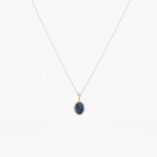 Collana in acciaio ovale pietra naturale blu
