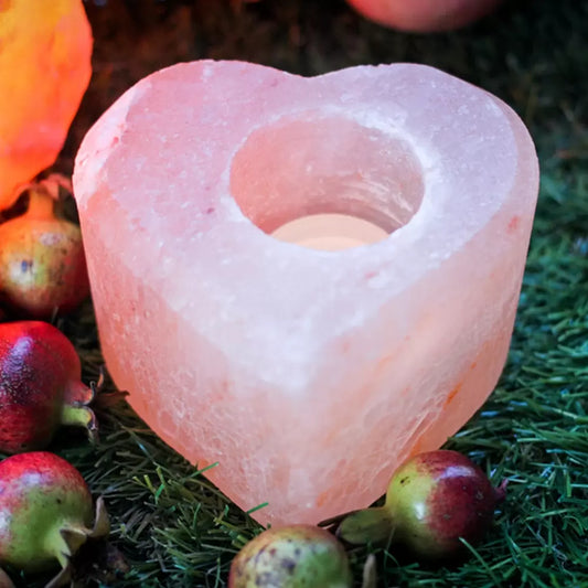 Portacandela di Sale Himalayano Rosa scolpito a forma di Cuore
