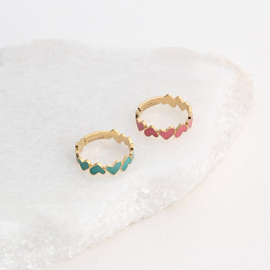 Set anello rosa e celeste con cuori (da prendere anche separatamente)