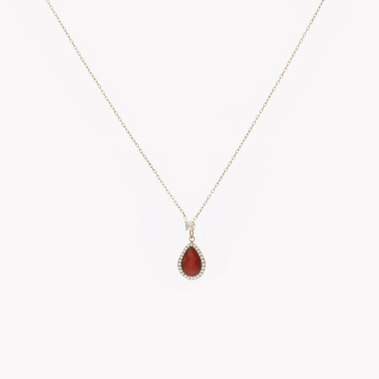 Collana in acciaio con goccia rossa