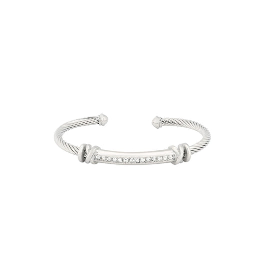 Bracciale rigido argentato con brillanti