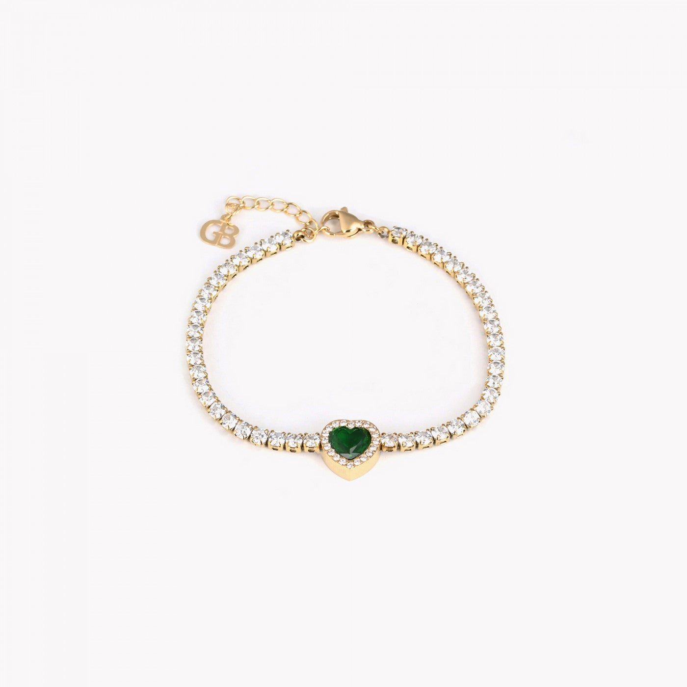 Bracciale in acciaio rivière cuore verde