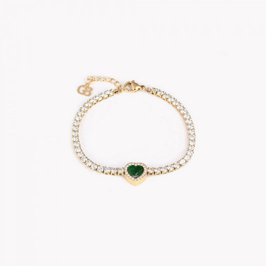 Bracciale in acciaio rivière cuore verde