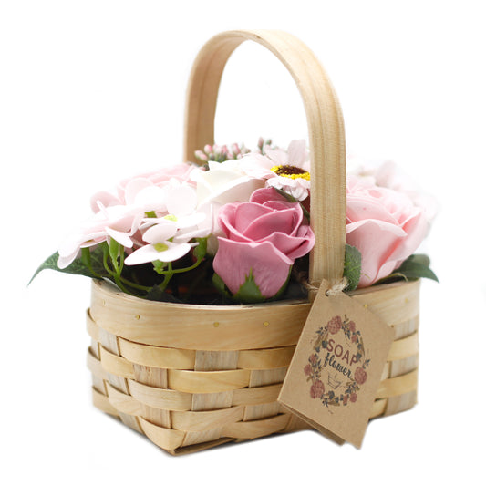 Cestino in vimini fiori di sapone rosa bio